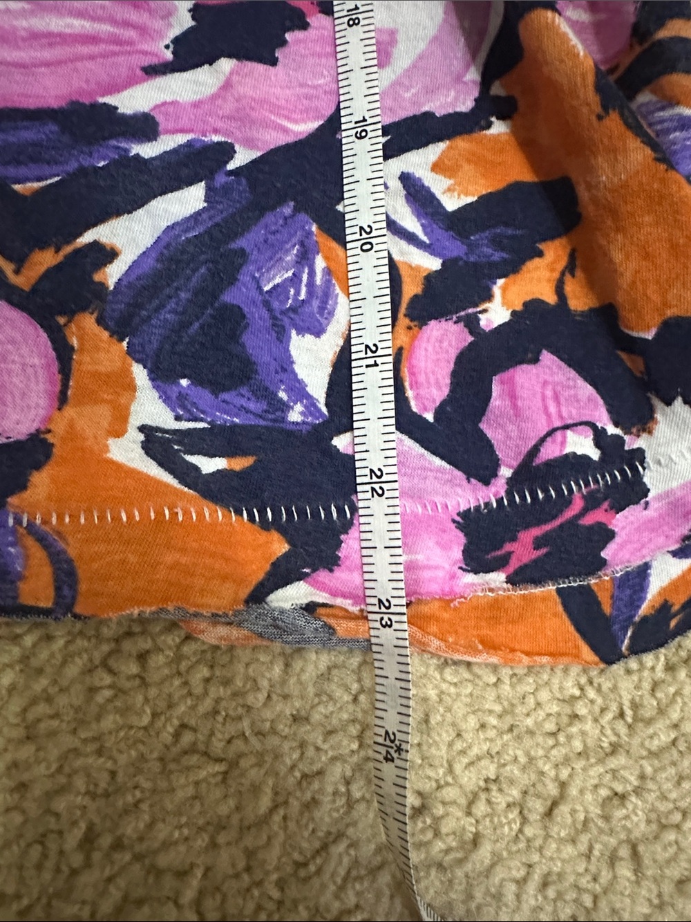 Maeve by Anthropologie Carie Tee Floral V-Neck Top Orange w/ Pink & Navy Blooms - Picture 7 of 12
